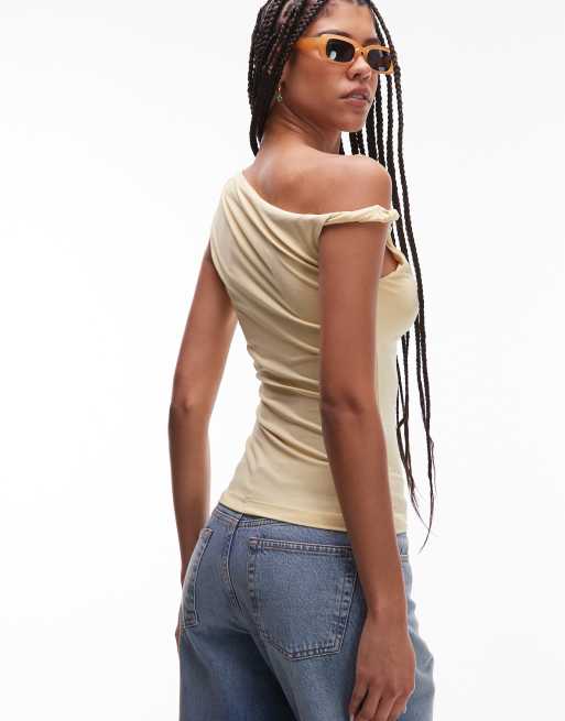 Topshop twist one shoulder top in buttermilk