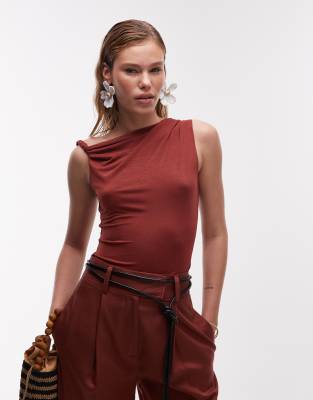 Topshop twist one shoulder top in rust red | ASOS