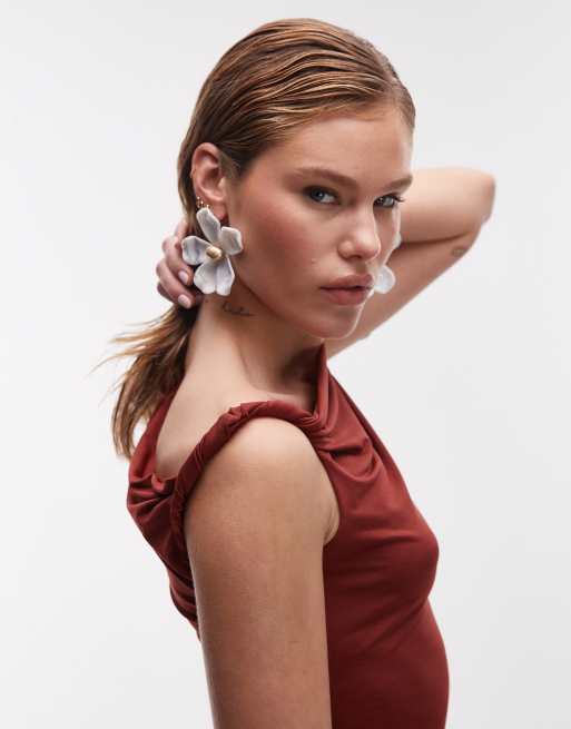 Topshop twist one shoulder top in rust red | ASOS