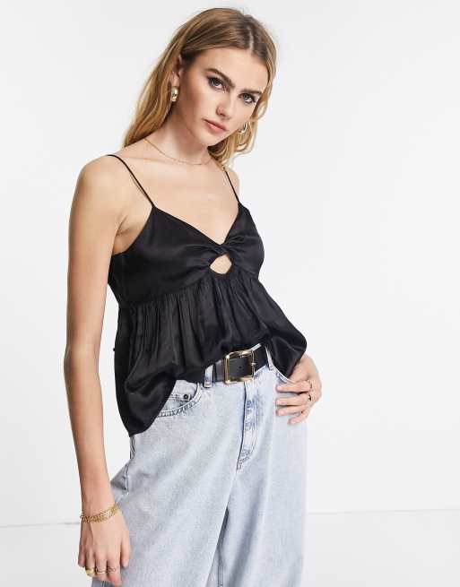 Topshop twist satin cami in black