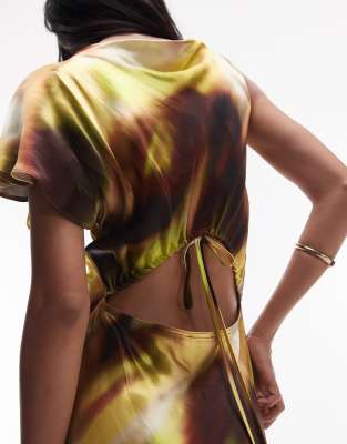Topshop Twist Shoulder Backless Satin Midi Dress In Multi