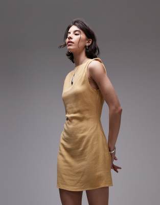 [Topshop] Topshop twist shoulder linen mini dress in buttermilk-Yellow 18 Buttermilk
