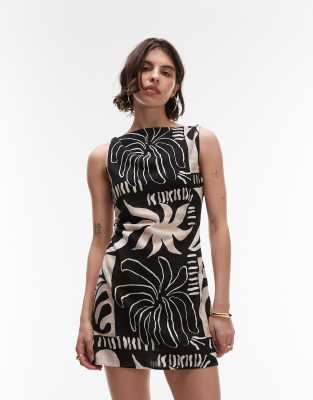 Topshop Twist Shoulder Linen Mini Dress