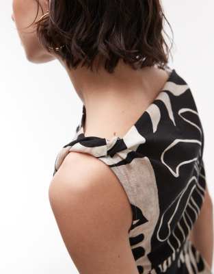 Topshop Twist Shoulder Linen Mini Dress