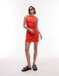[Topshop] Topshop twist shoulder mini linen dress in red 16 RED