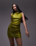 [Topshop] Topshop twist shoulder slip mini dress in olive-Green 16 Olive