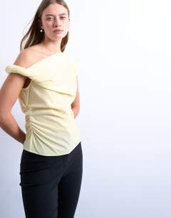 Twist shoulder velvet top in buttermilk