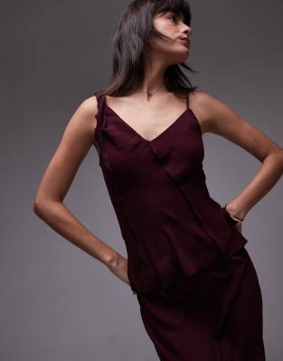 TOPSHOP TWIST STRAP RAW EDGE CAMI IN BURGUNDY - PART OF A SET-RED