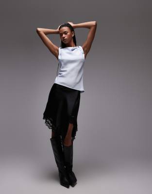 Topshop Twist Strap Sleeveless Top In Blue