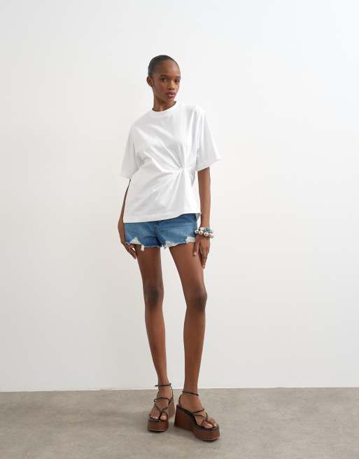 Topshop twist tuck tee in white, 4 of 4