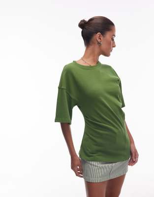 Topshop twisted detail t-shirt in green - view 1