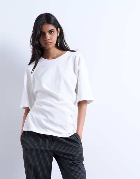 Topshop twisted detail t-shirt in ivory - view 1