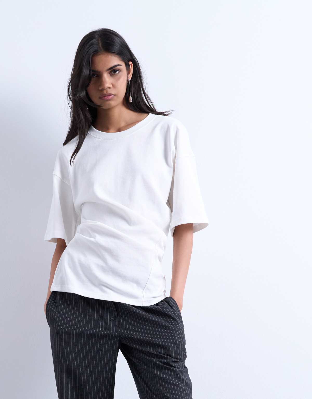 Topshop twisted detail t-shirt in ivory