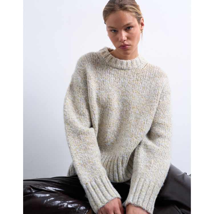 Topshop twisted fluffy knit boxy sweater in blue and yellow | ASOS