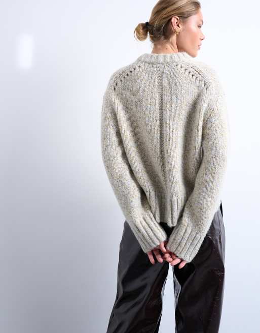 Topshop twisted fluffy knit boxy sweater in blue and yellow