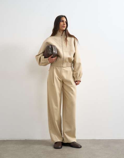 Topshop twisted seam slim pants in sand - view 1