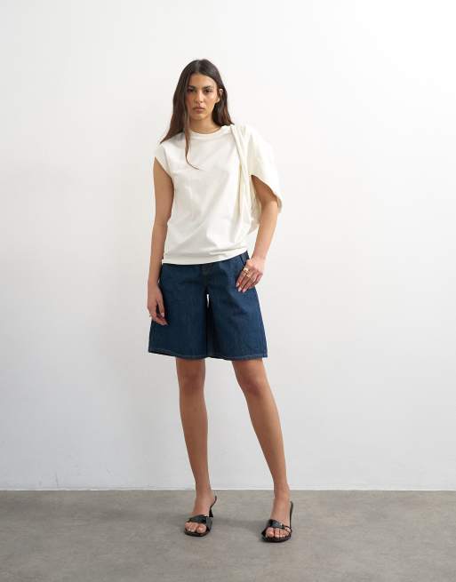 Topshop twisted shoulder top in ivory, 2 of 4