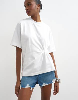 Topshop Twisted Tuck Tee In White