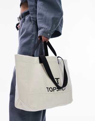 Topshop twisty T canvas tote in cream ASOS