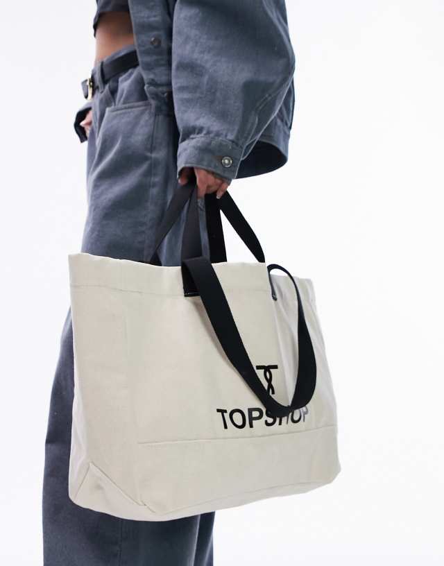 Topshop twisty 'T' canvas tote in cream