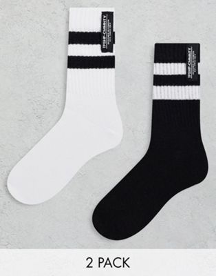 Topshop two pack sports sock in black and white with tab