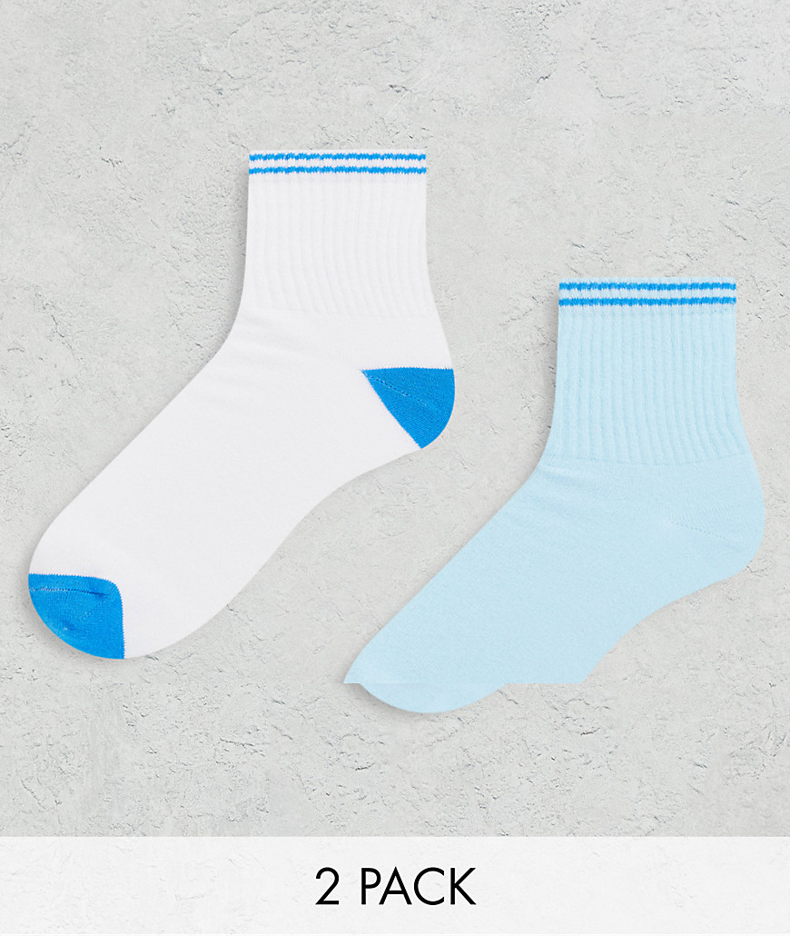 Topshop two pack sports sock in white and blue-Multi