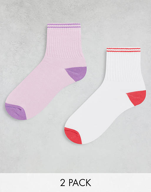 Topshop two pack sports sock in white and pink