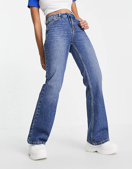 Topshop Two rigid flare jean in mid blue