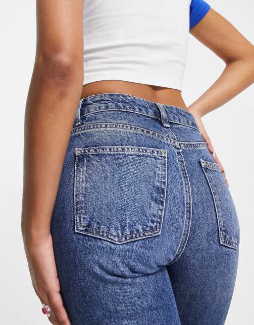 Topshop Two rigid flare jeans in mid blue, 3 of 4
