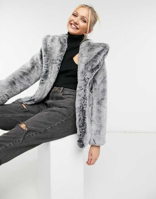 Topshop two tone faux fur jacket in grey