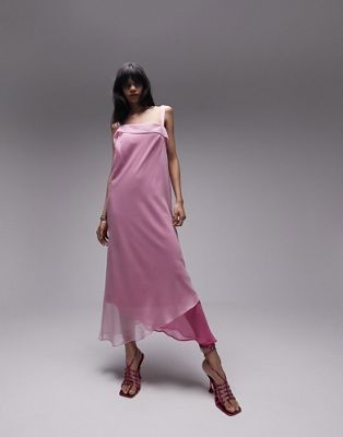 Topshop Two-tone Midi Slip Dress In Blush Pink