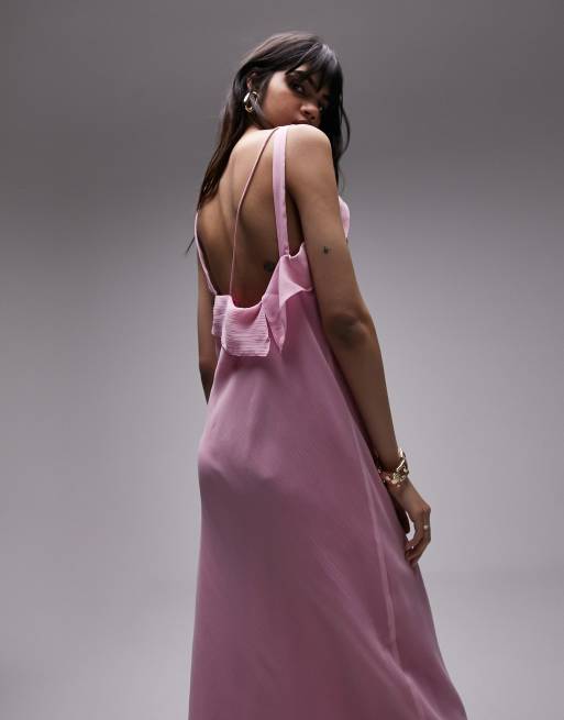 Pink Backless Satin Slip Dress