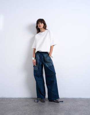 Topshop Two Toned Cargo Pants With Deep Pockets In Blue