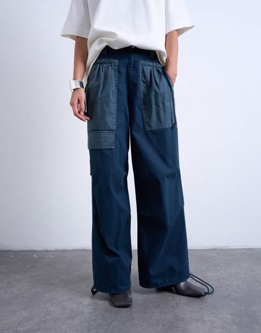 Topshop two toned cargo trousers with deep pockets in slate, 2 of 5