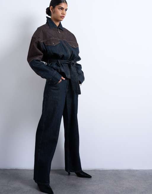 Topshop two toned high rise loose fit jean in brown and black, 5 of 7