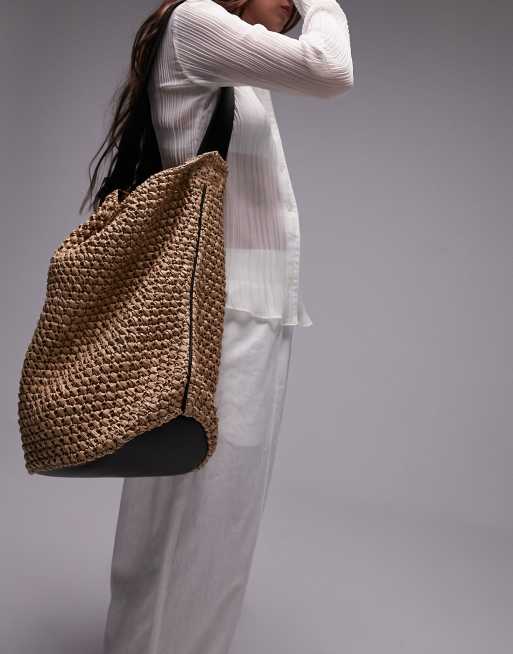Topshop - Tyler - Borsa a secchiello in paglia di colore naturale