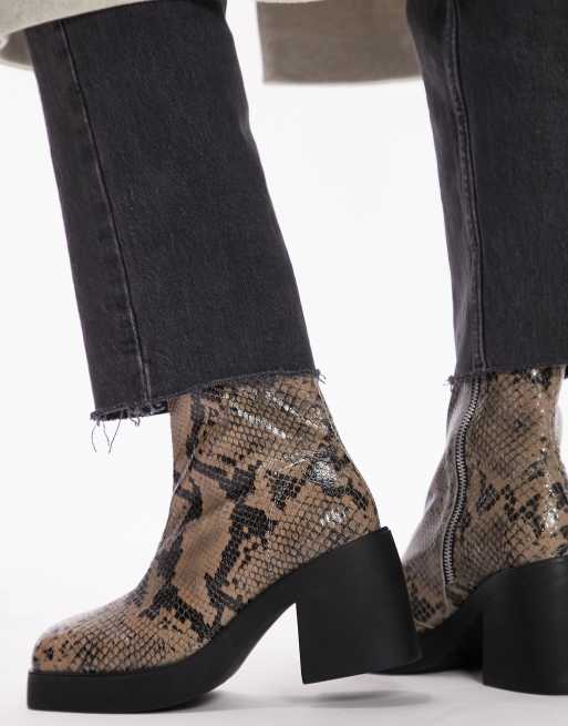 Topshop Tyra leather block heeled boot in snake