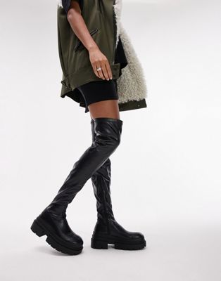 Topshop Tyson over the knee boot in black