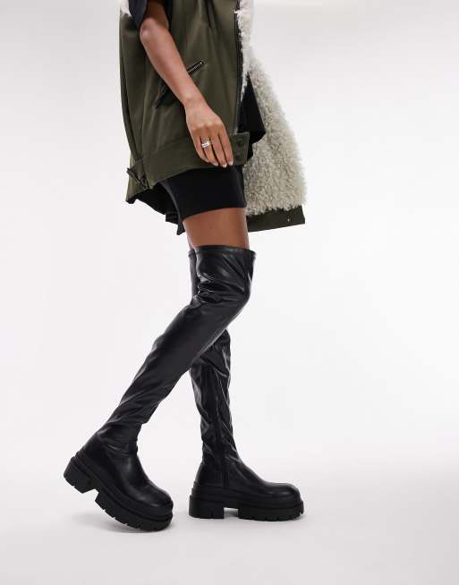 Topshop Tyson over the knee boot in black ASOS