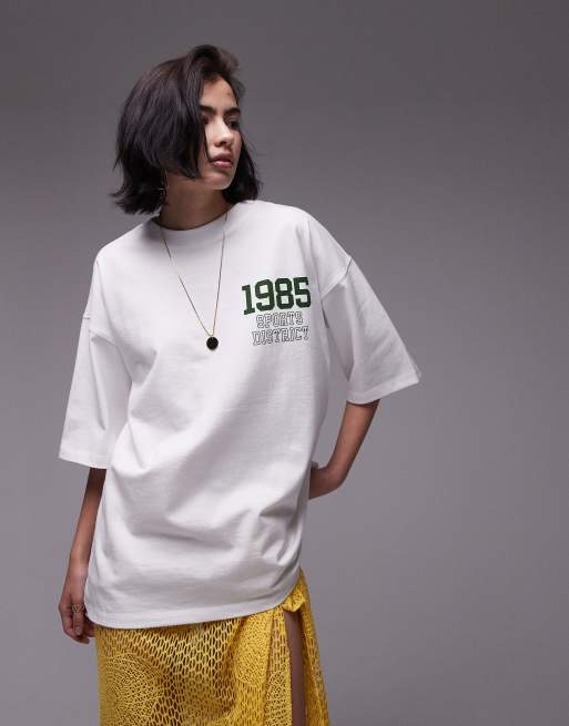 Topshop – Übergroßes T-Shirt in Weiß mit „1985 Sports District“-Grafik