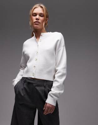 Topshop - Ultimate - Cardigan in maglia compatta color avorio