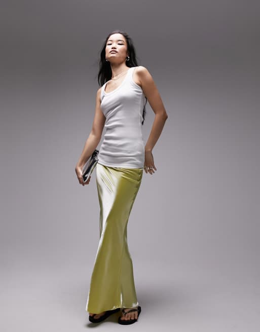 Topshop - Ultimate - Débardeur côtelé ultra long - Blanc