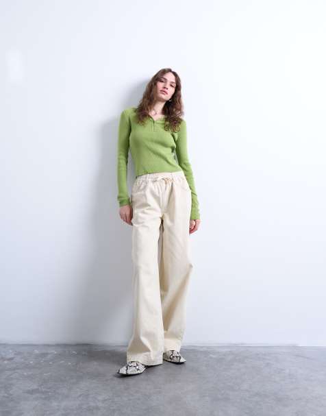 Topshop - Ultimate - Ecrufarvede pull-on-bukser med vide ben - view 1