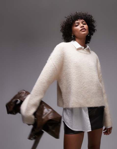 Topshop – Ultimate – Flauschiger Strickpullover in Elfenbeinweiß mit lockerem Schnitt - view 1