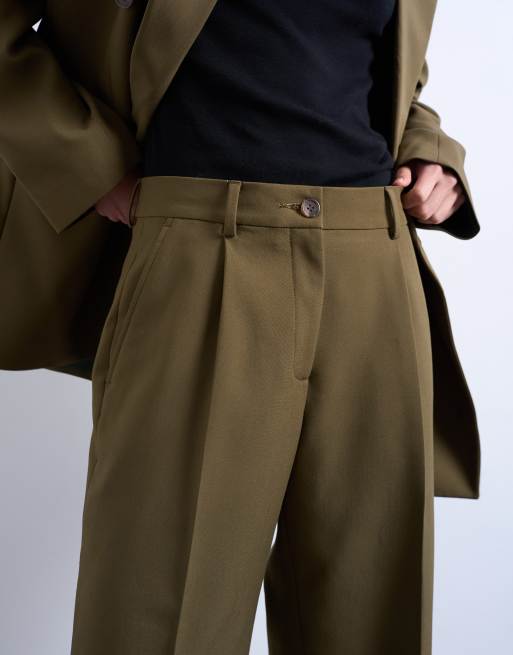 Topshop – Ultimate – Gröna, slouchy, figursydda byxor med veck, del av set, 4 av 5