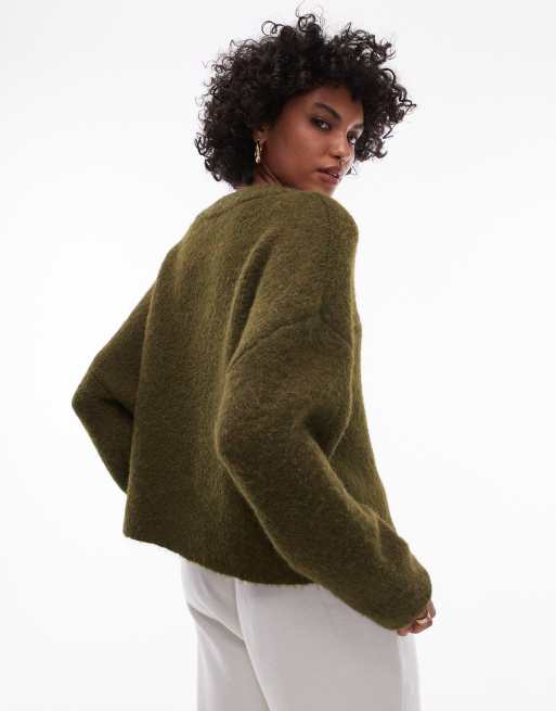 Topshop – Ultimate – Kakifärgad, fluffigt stickad tröja med avslappnad passform, 2 av 4