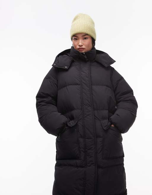 Topshop - Ultimate - Lang og sort dynejakke
