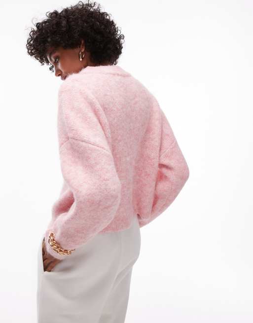 Topshop – Ultimate – Ljusrosa, fluffigt stickad tröja med avslappnad passform, 2 av 4