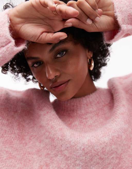 Topshop – Ultimate – Ljusrosa, fluffigt stickad tröja med avslappnad passform, 3 av 4