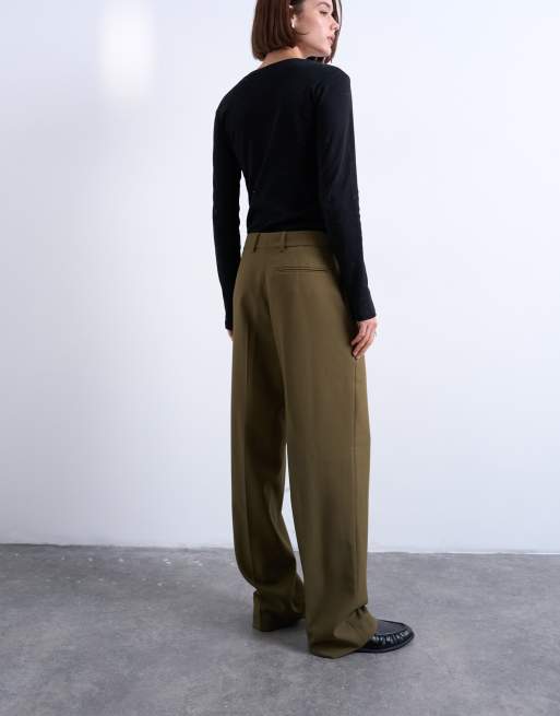 Topshop – Ultimate – Lockere, elegante Hose in Grün mit Bundfalten, 5 von 5